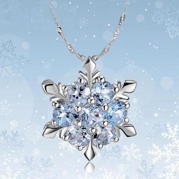 Sterling Silver & Blue Crystal Snowflake Necklace - Picture 1 of 1